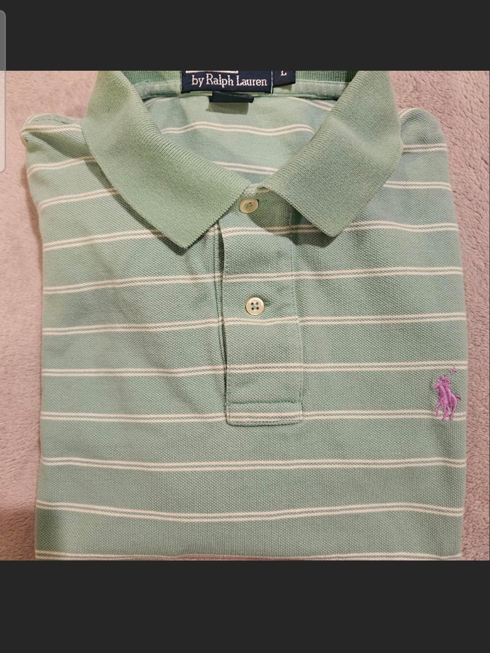 Classic Ralph Lauren Men’s Mint Green Striped Polo Shirt